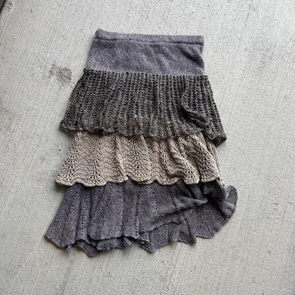 Vintage OOAK handmade blue crochet tiered maxi skirt boho fairy grunge size M/L - Picture 3 of 7